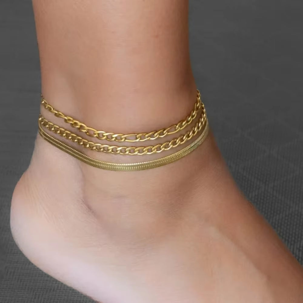 Simple Plain Chain Women Anklets 4Mm Flat Snake Chains Stainless Steel Leg Anklet Foot Links for Girls Party Ankle Foot Bracelet