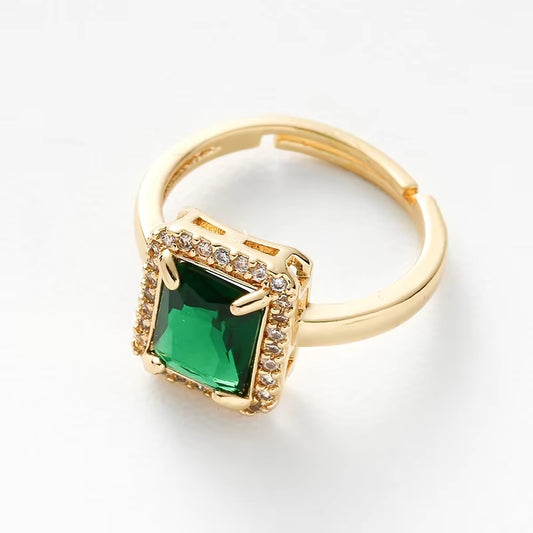 Ring for Women Inlaid Square Zircon Rings Adjustable Copper Gilding Vintage Aesthetic