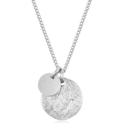 New Women Stainless Steel Galaxy Moon Pattern Necklace Moon Surface Texture Fashion Pendant round Tag Jewelry Gift for Friends