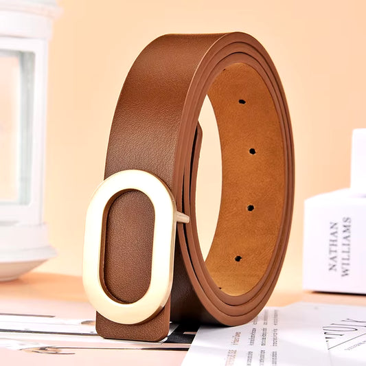 Belt for Women round Square Buckle Pin Buckle Jeans Black Belt Chic Luxury Brand Designer Leather Belt Female