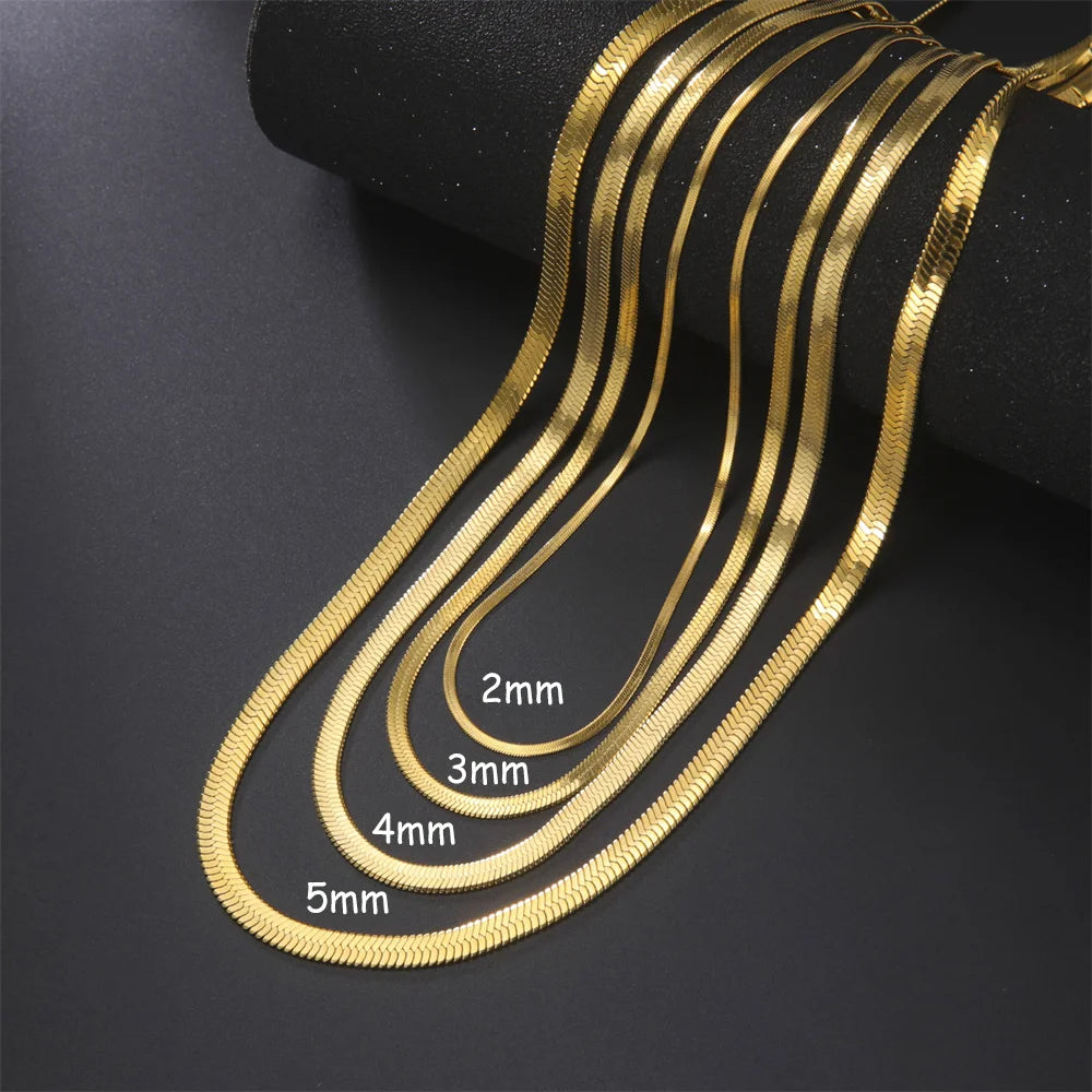 Stainless Steel Snake Chain Necklace for Women Men Gold Color Herringbone Choker Neck Chains 2024 Trend Jewelry Gift Hot