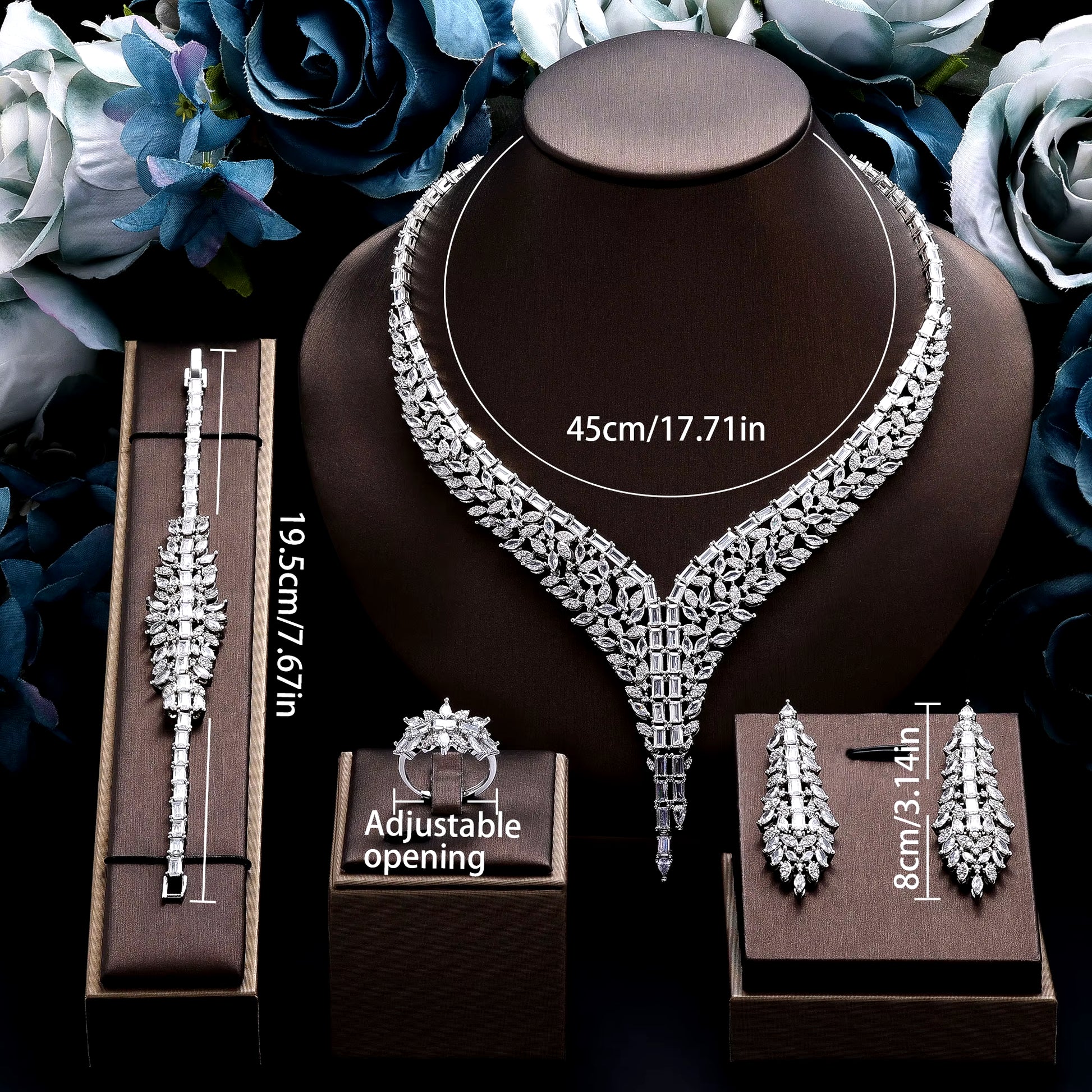 2024 New Luxury 4-Piece Women'S Wedding Jewelry Set Crystal Necklace Set Nigeria Dubai Jewelry Set